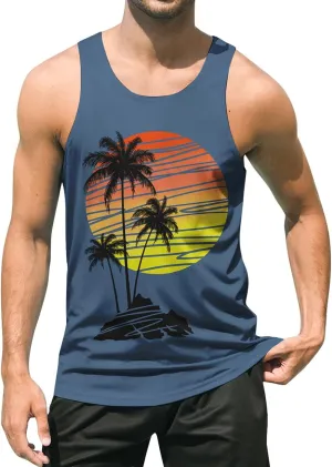 uideazone Mens Beach Tank Top Summer Sleeveless Shirt Graphic Quick Dry Gym Workout Tank Top