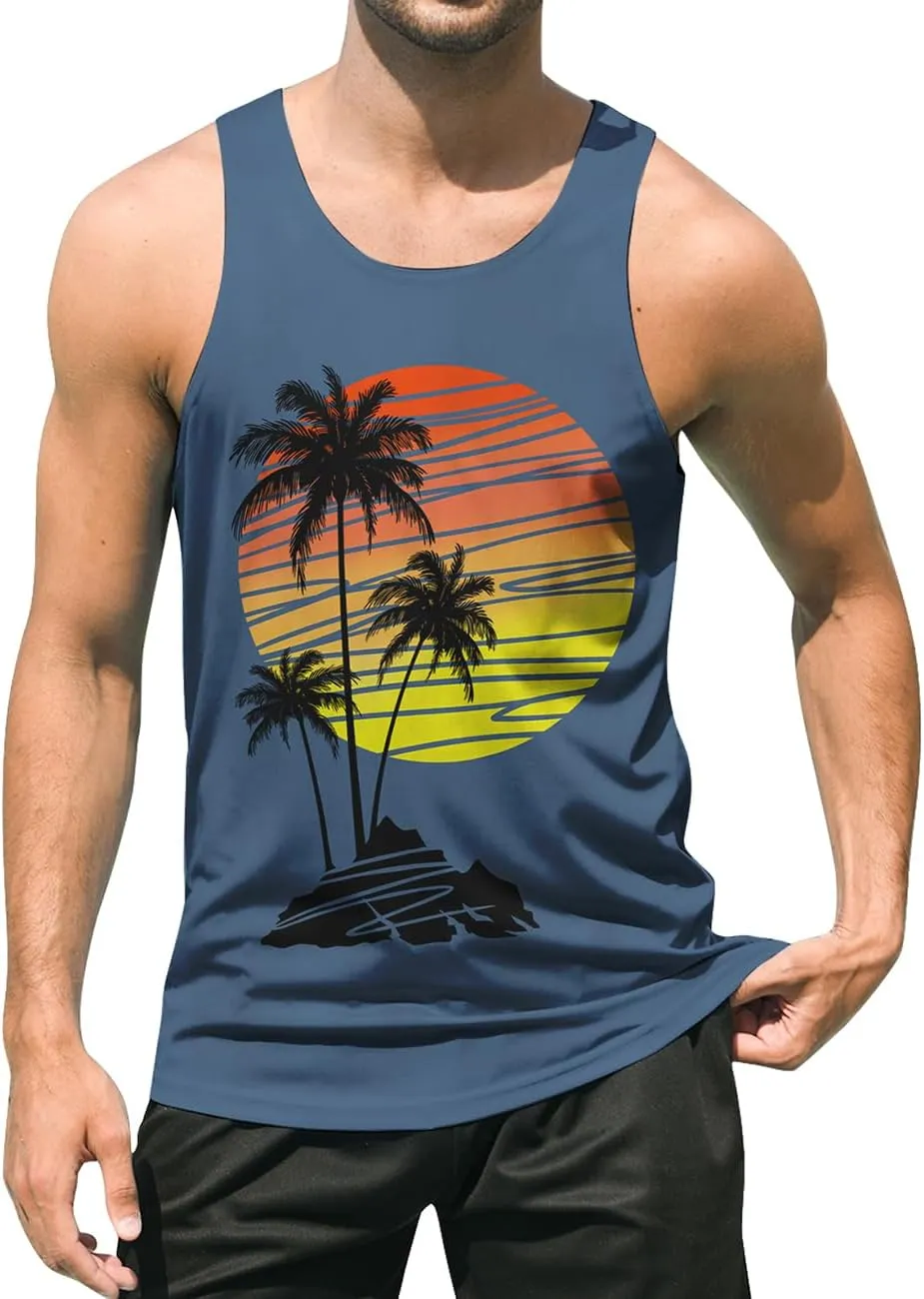 uideazone Mens Beach Tank Top Summer Sleeveless Shirt Graphic Quick Dry Gym Workout Tank Top
