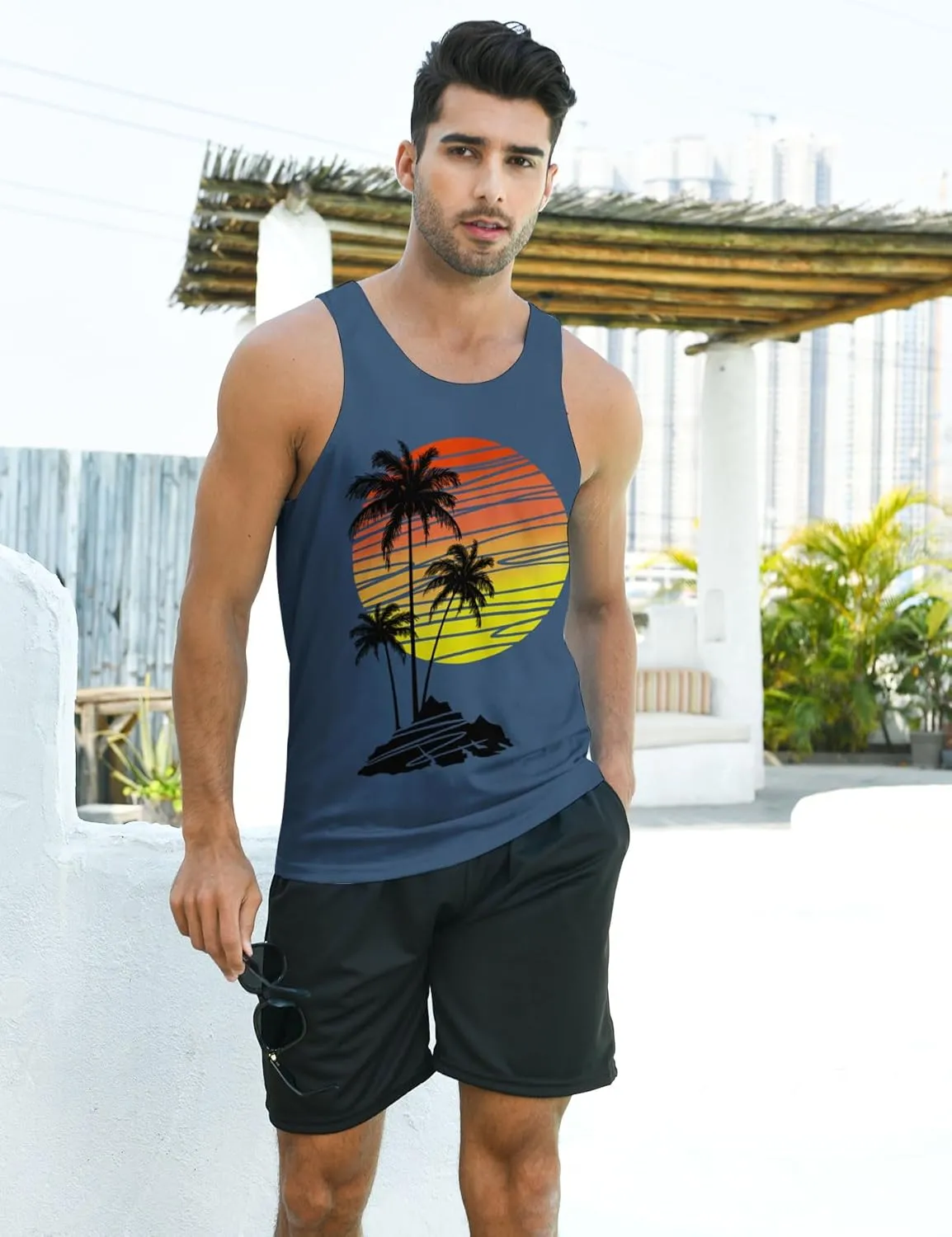 uideazone Mens Beach Tank Top Summer Sleeveless Shirt Graphic Quick Dry Gym Workout Tank Top
