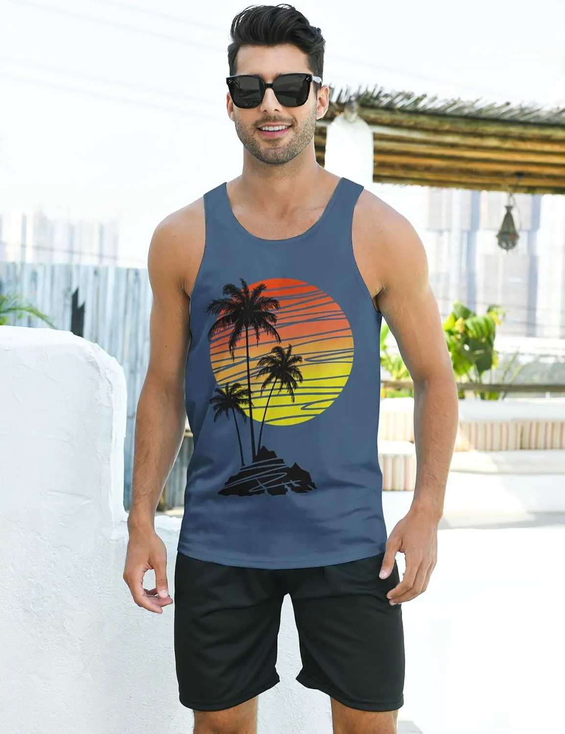 uideazone Mens Beach Tank Top Summer Sleeveless Shirt Graphic Quick Dry Gym Workout Tank Top