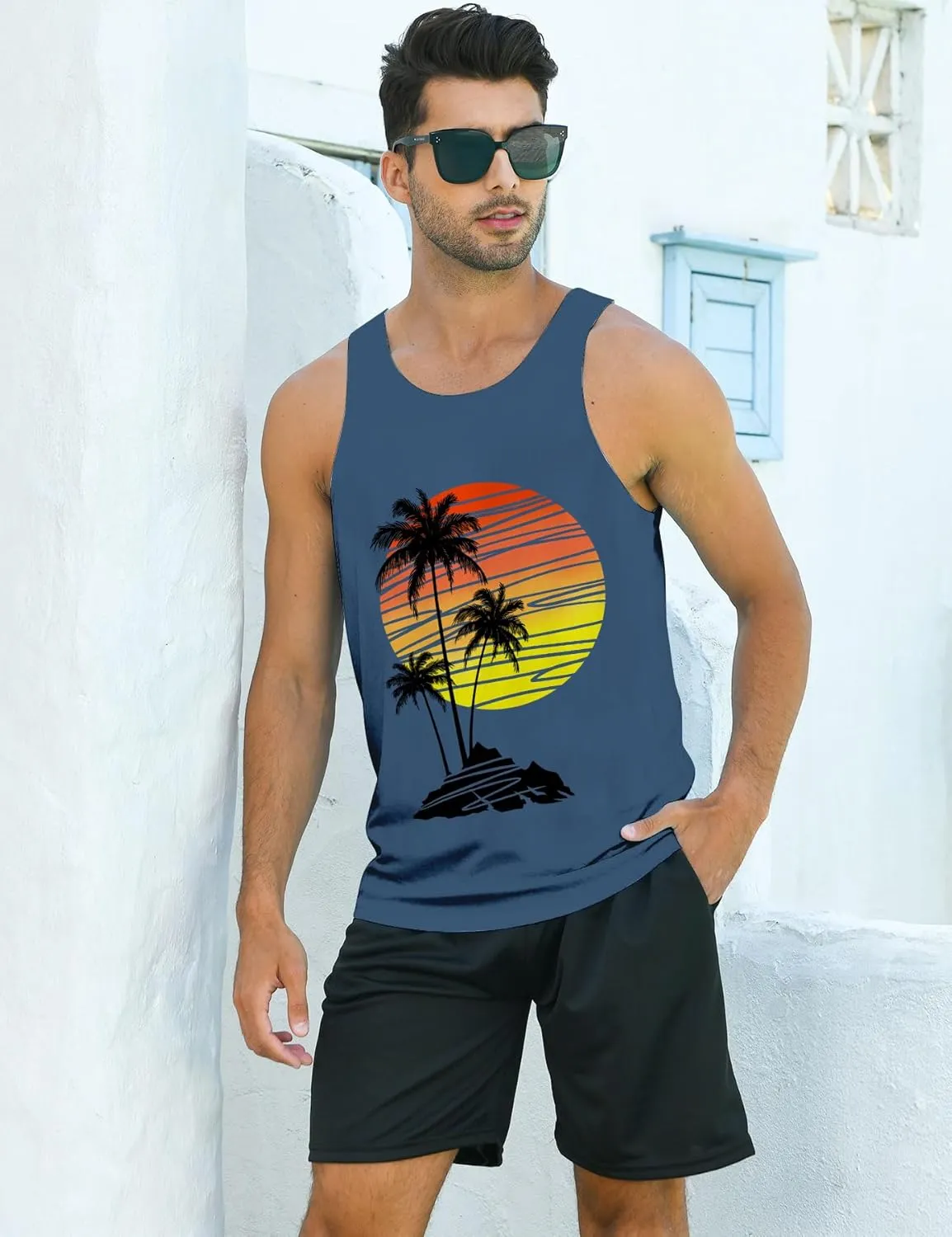 uideazone Mens Beach Tank Top Summer Sleeveless Shirt Graphic Quick Dry Gym Workout Tank Top
