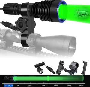 ULTRAFIRE 1917 Yard Green Hunting Light Single Mode LED Flashlight, 2200 High Lumen Hog Predator Lights with Pressure Switch Picatinny Rail Mount Scope Mount for Hunting Night Observation GC20 PRO