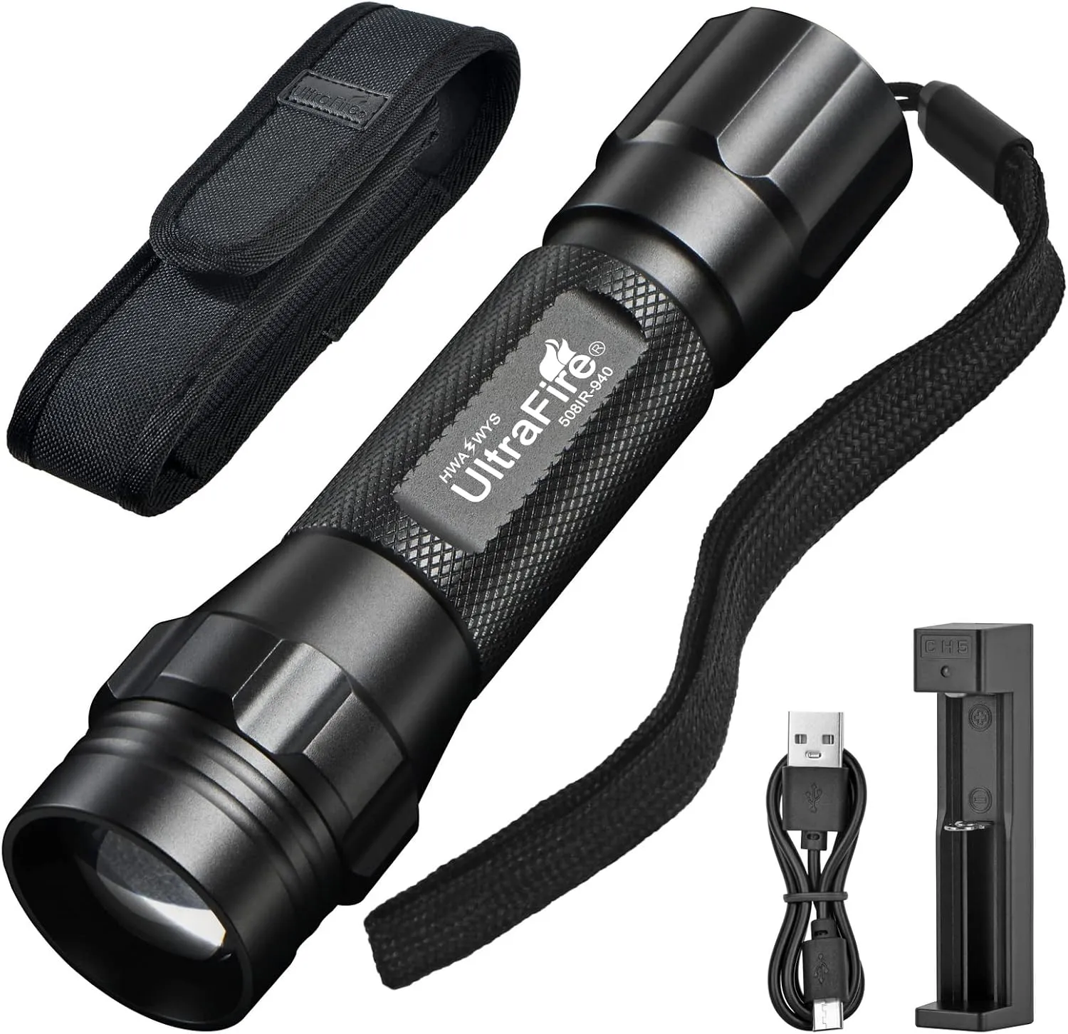 ULTRAFIRE 940nm IR Flashlight for Night Vision, Infrared Light LED IR Illuminator, Zoomable IR Lights are Invisible to The Human Eye - Use with Night Vision Gear (Infrared 940nm Light)