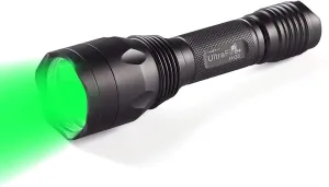 ULTRAFIRE Green Hunting Flashlight, 650 Lumens, Single Mode, 520-535 nm Wavelength 256 Yards,Tactical LED Night Hunting Light for Hog Pig Coyote Varmint Predator Rifle (Battery not Included)