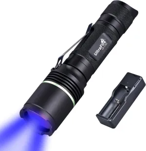 ULTRAFIRE UV Flashlight 365nm LED Blacklight, Professional Black Lens Ultraviolet Flashlight for Curing Resins, Pet Urine Stain, Fluorescence Analysis, Scorpion