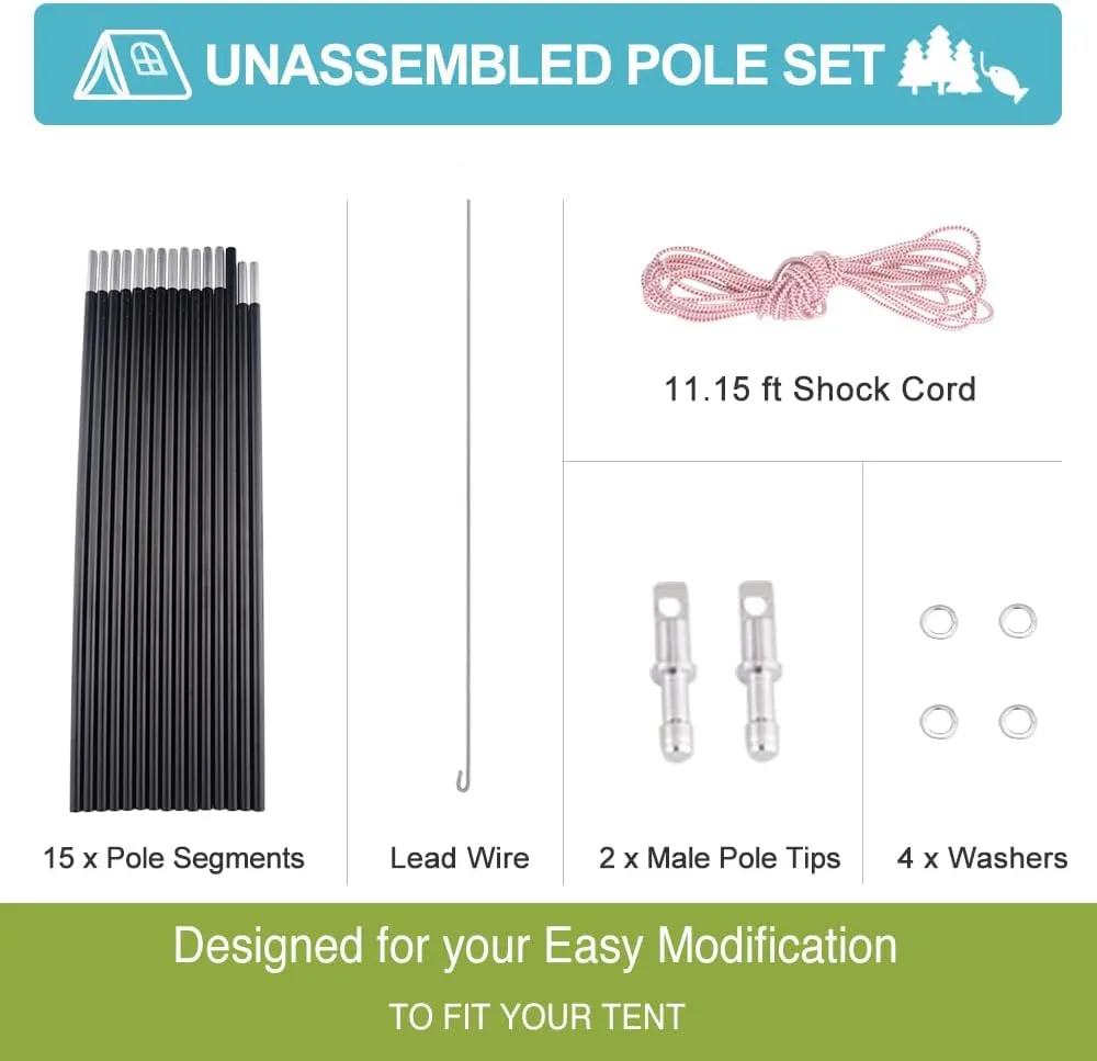 Unassembled Tent Poles Replacement, Female and Male End Tent Compatible, Aluminum Tent Pole Repair Kit, 2 Poles Pack
