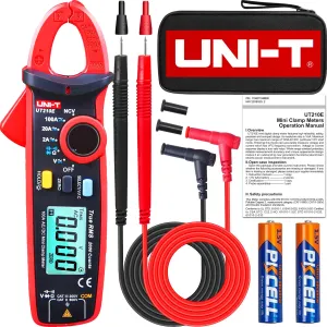 UNI-T UT210E Mini Digital Clamp Meter T-RMS 2000 Counts Voltage multimeter Tester Auto-ranging (AC/DC Current) Measures Temperature Capacitance Resistance Diodes Continuity Duty-Cycle/NCV/HVAC Tool
