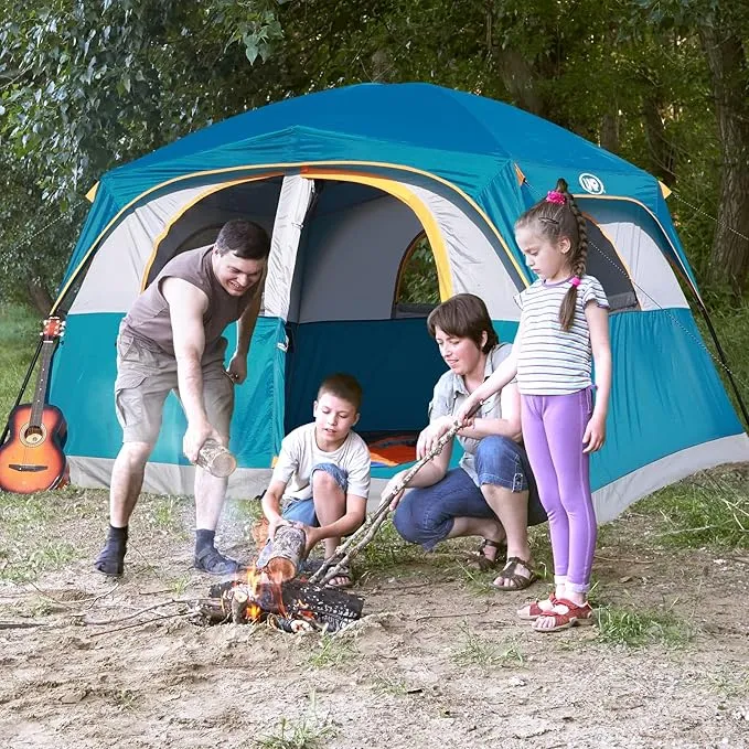 UNP Tents 6 Person Waterproof Windproof Easy Setup,Double Layer Family Camping Tent with 1 Mesh Door & 5 Large Mesh Windows -10'X9'X78in(H)