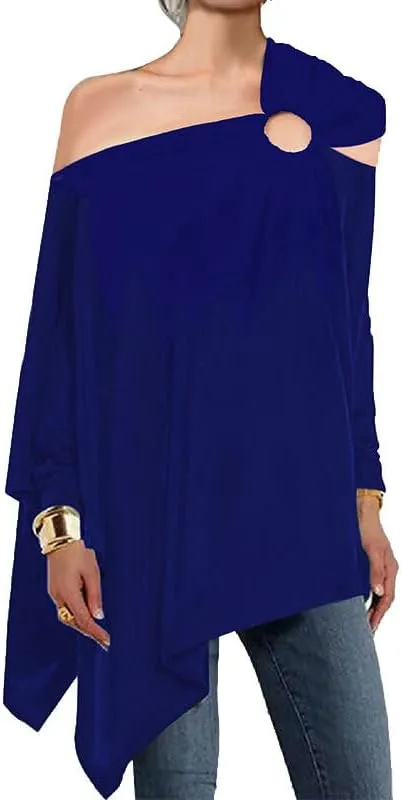 UOOZEE Women's Asymmetrical Long Sleeve Cold Shoulder Tunic Top 2025 Oversized Basic Tee Shirt