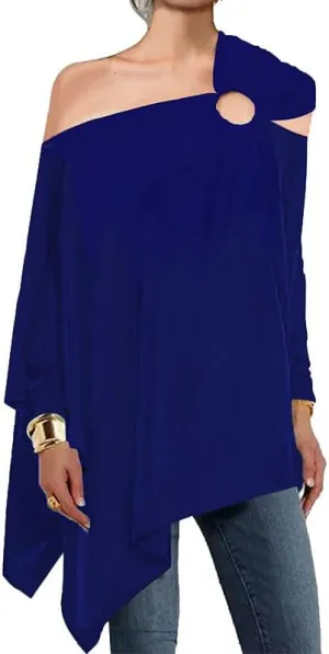 UOOZEE Women's Asymmetrical Long Sleeve Cold Shoulder Tunic Top 2025 Oversized Basic Tee Shirt