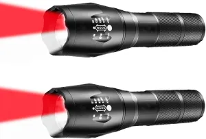Upgraded Red Flashlight Powerful White & Red Light, Zoom Feature, Compact Waterproof Red LED Torch Perfect for Hunting,Camping,Astronomy, 2 Pack