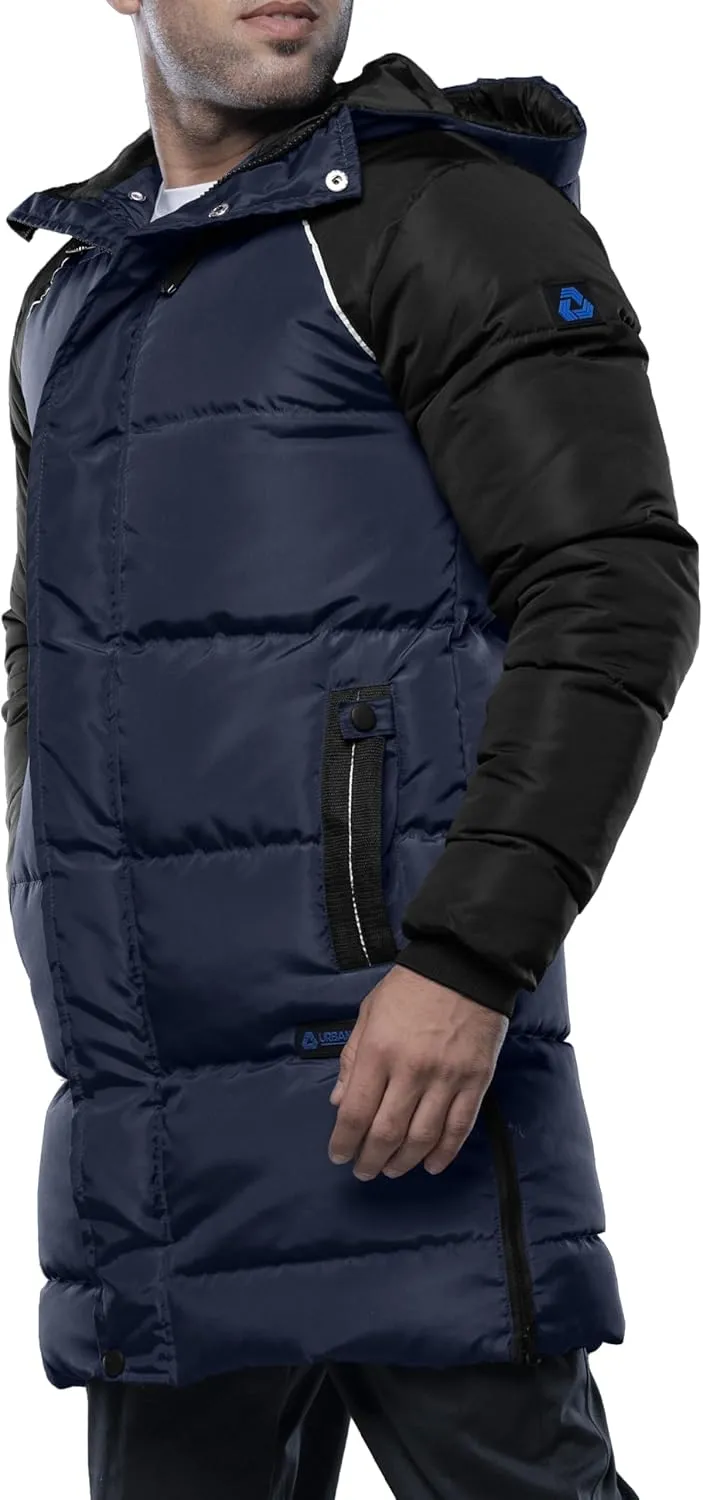URBAN BUCK Mens Faux Fur Trimmed Hood Puffer Jacket Midweight Winter Down Windproof & Water Repellent Men Climbing Jackets