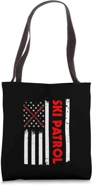 USA Flag Ski Patrol Slope Emergency Skier America Skiing Tote Bag