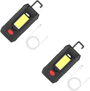USB Rechargeable Cob with Magnetic Clip Hook Camping Lamp Lighting Modes High Low Portable LED Flashlight for Outdoor Emergencies