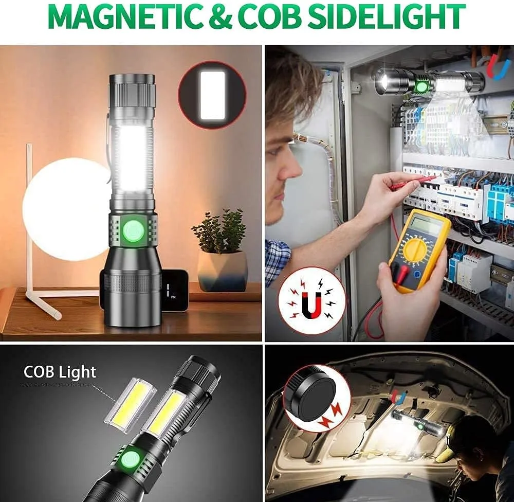UV Flashlight Black Light, 3-in-1 Magnetic Flashlight Rechargeable, High Lumen Tactical LED Flashlight, 7 Modes Waterproof UV Light for Camping Emergencies Pet Urine Detection