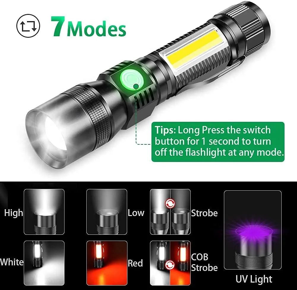 UV Flashlight Black Light, 3-in-1 Magnetic Flashlight Rechargeable, High Lumen Tactical LED Flashlight, 7 Modes Waterproof UV Light for Camping Emergencies Pet Urine Detection