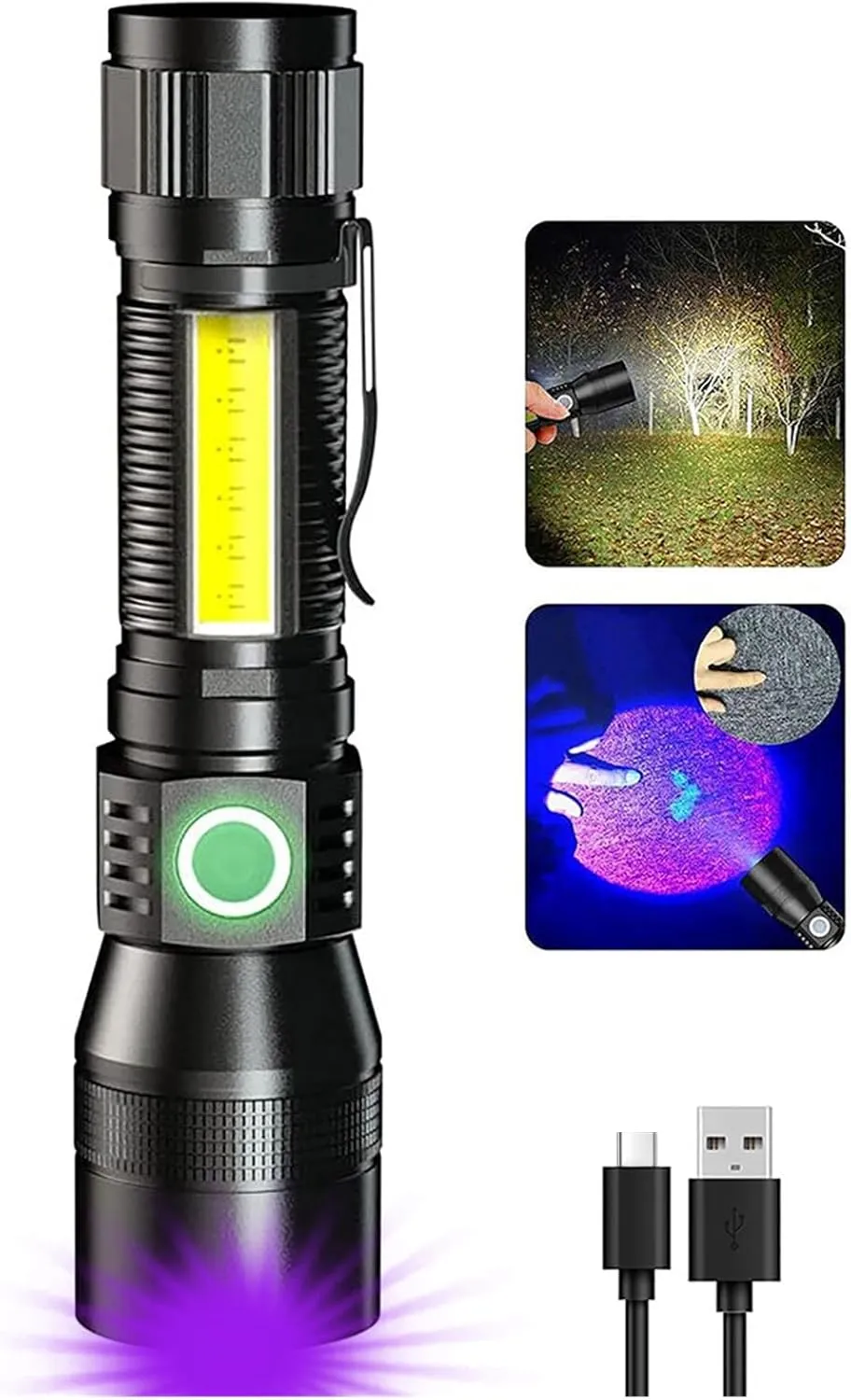 UV Flashlight Black Light, 3-in-1 Magnetic Flashlight Rechargeable, High Lumen Tactical LED Flashlight, 7 Modes Waterproof UV Light for Camping Emergencies Pet Urine Detection