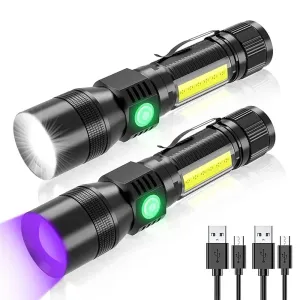 UV Light and Strong Light Flashlight, USB Rechargeable Black Light LED Lantern for Camping and Pet Urine Stains