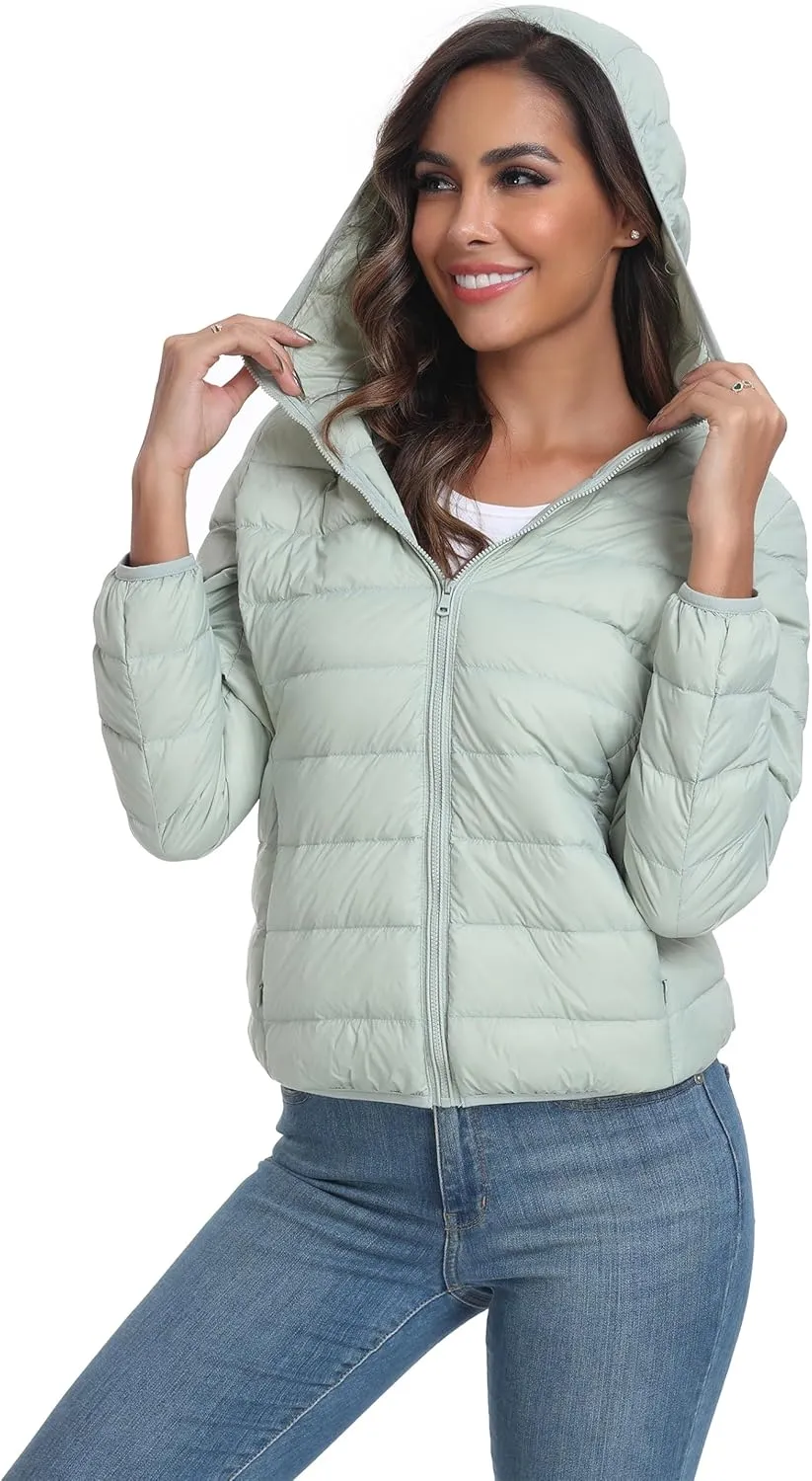Valennia Women's Short Down Coat Packable Puffer Jacket With Hooded Winter Ultra Light Outerwear