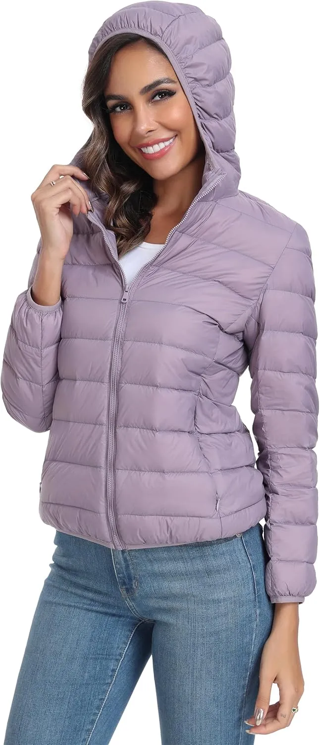 Valennia Women's Short Down Coat Packable Puffer Jacket With Hooded Winter Ultra Light Outerwear