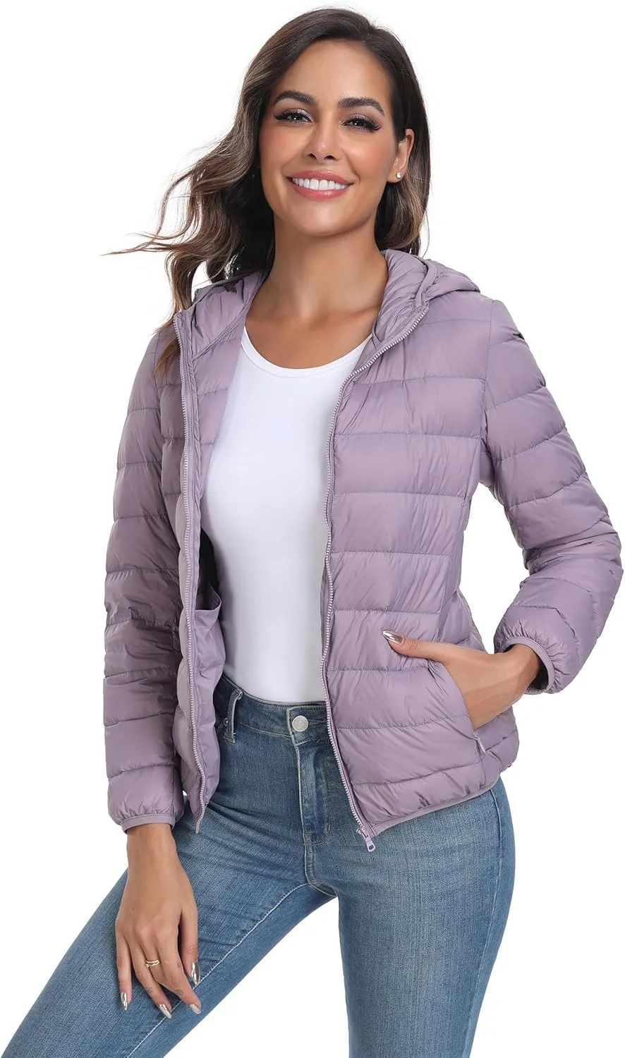Valennia Women's Short Down Coat Packable Puffer Jacket With Hooded Winter Ultra Light Outerwear