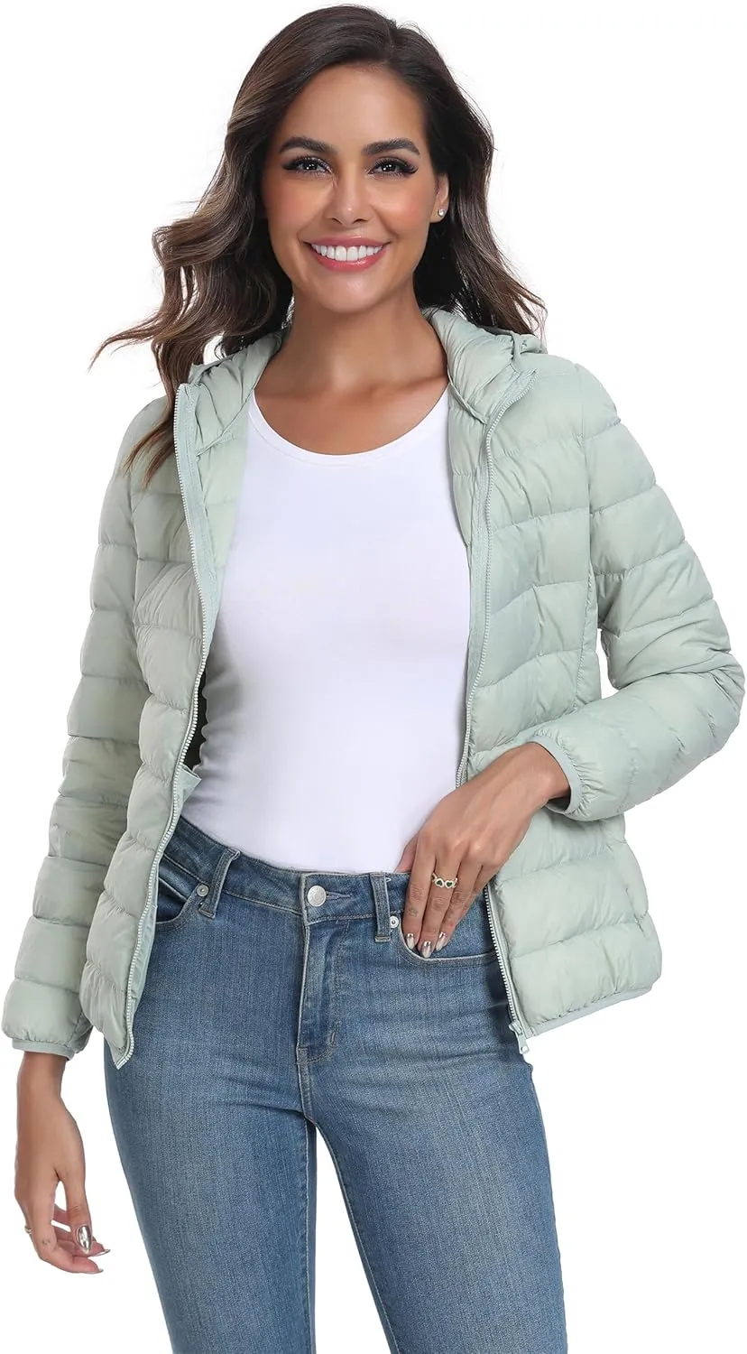 Valennia Women's Short Down Coat Packable Puffer Jacket With Hooded Winter Ultra Light Outerwear