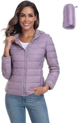 Valennia Women's Short Down Coat Packable Puffer Jacket With Hooded Winter Ultra Light Outerwear