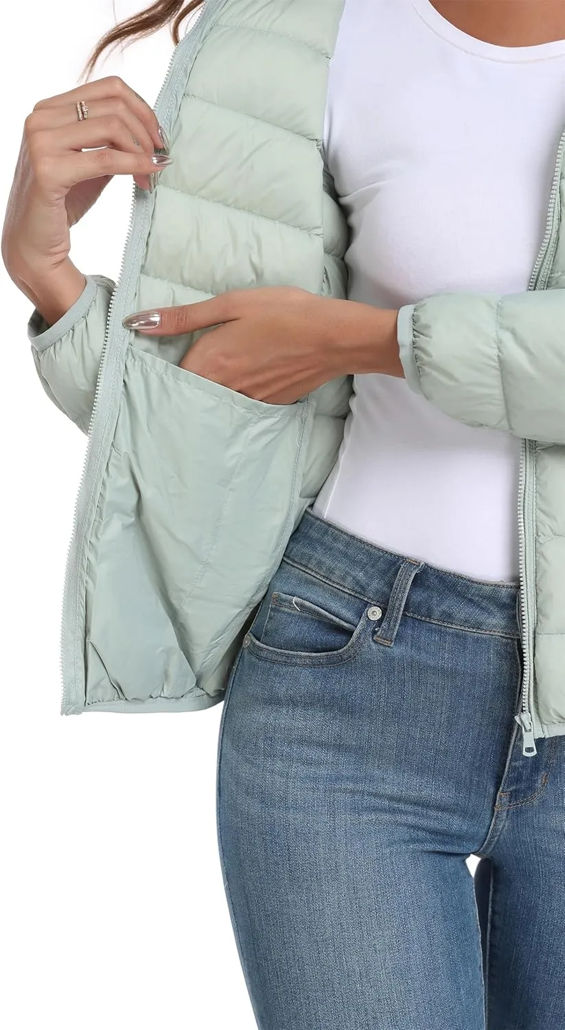 Valennia Women's Short Down Coat Packable Puffer Jacket With Hooded Winter Ultra Light Outerwear
