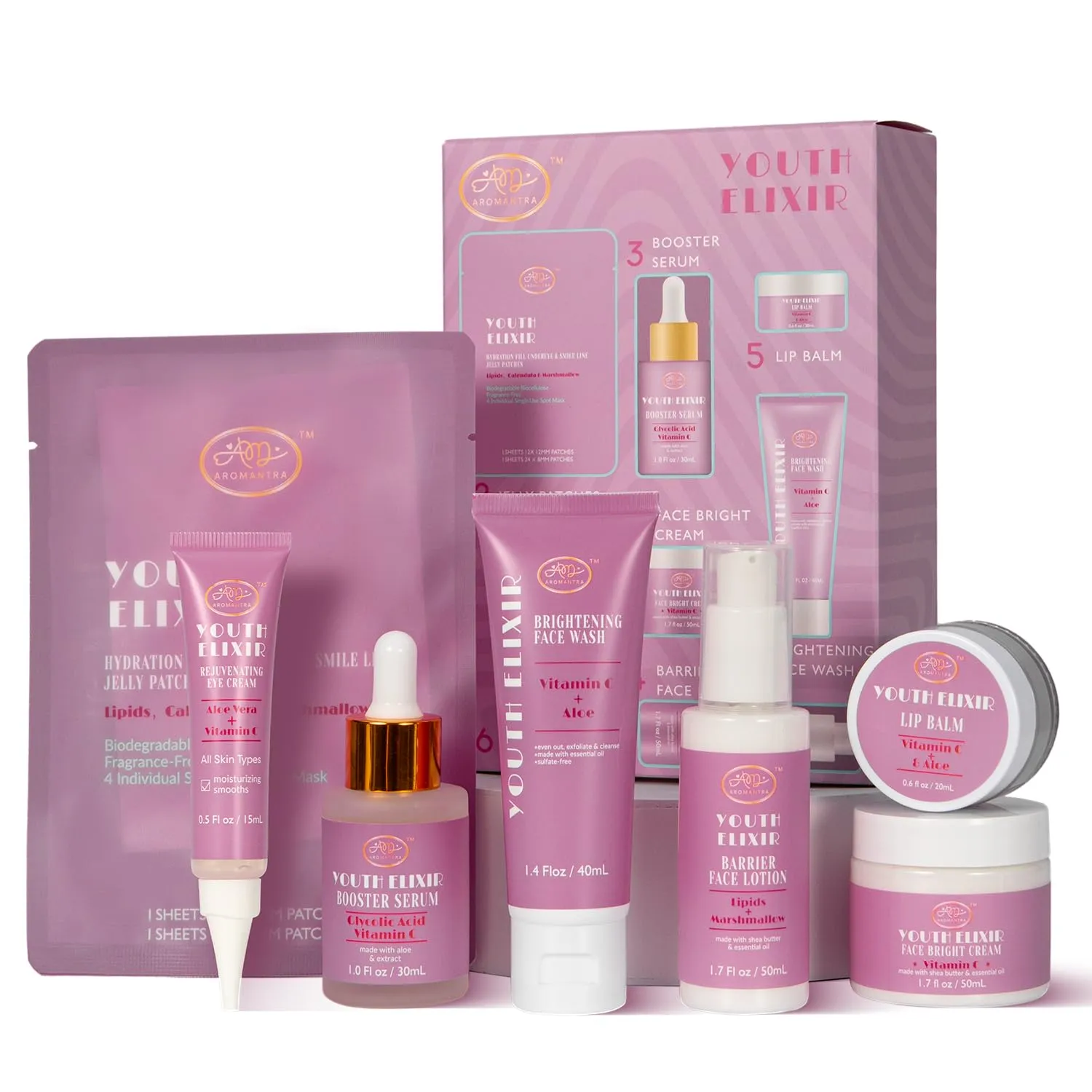 Valentines Day Gifts for Woman Skin Care Set Travel Size, Daily Routine with Hydrate   Protect SkinCare 7-Pieces Travel Kit for Women|Cleanser, Cream, Serum, Eye Cream, Lotion, Lip Mask, Jelly Patches
