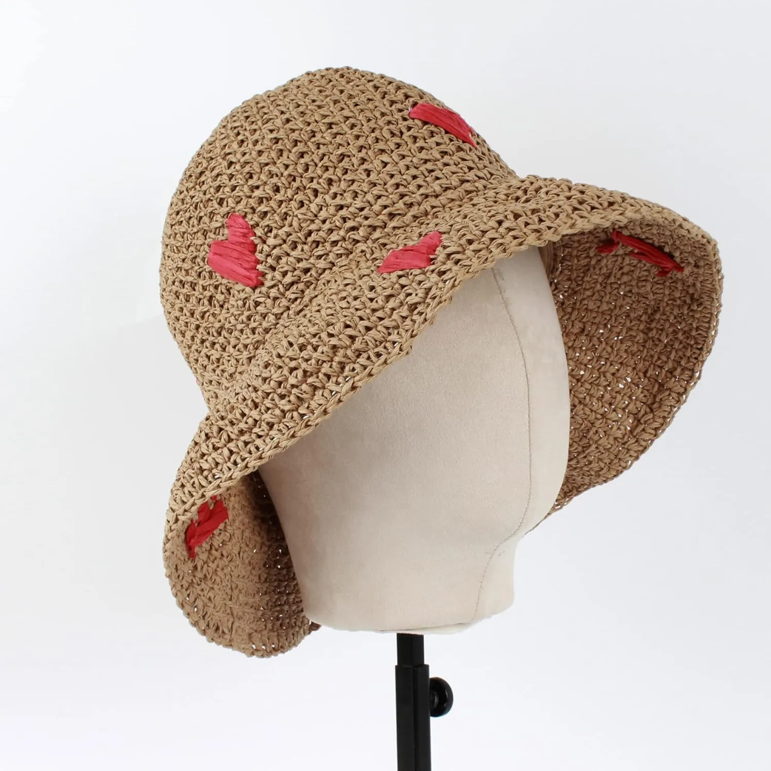Van Caro Women Wide Brim Straw Roll up Hat Beach Sun Hat Summer Fishing Hat
