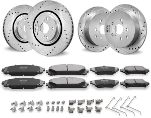 VEVOR Front and Rear Brake Kit Compatible with Toyota Sienna, Highlander, Lexus RX350, RX450h, Drilled and Slotted Brake Rotors Ceramic Brake Pads Replacement, 12.9" Front Rotors 12.2" Rear Rotors