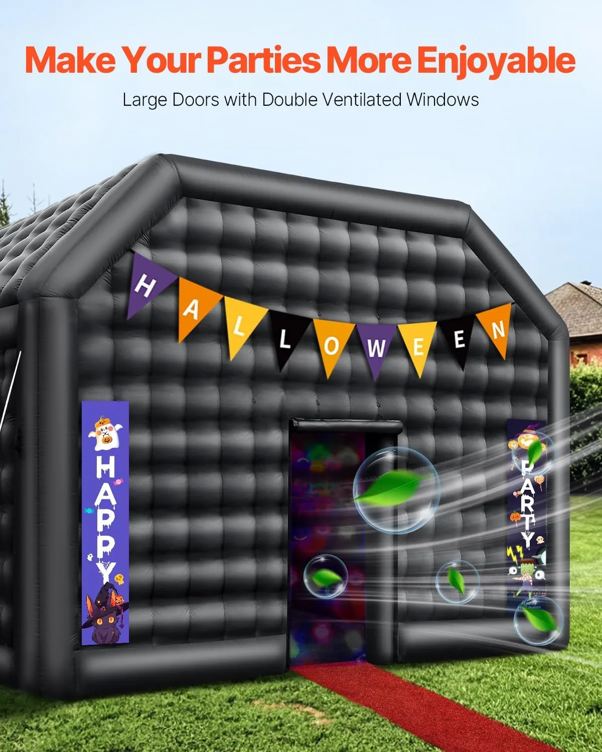 VEVOR Inflatable Nightclub, 26.2 x 19.7 x 13.1 Ft, Blow up Party Tent with Disco Lights & 1100W Blower, Large Inflatable Night Club Tent for Adults, Inflatable House Cube for Wedding Birthday Black