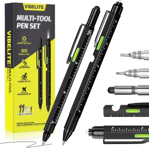 VIBELITE Fathers Day Dad Gifts for Dad Husband, 11 in 1 Multitool Pen Set with LED, Stylus, Level, Screwdriver, Flathead, Fathers Day Gift from Daughter Wife Son, Gadgets for Men, Father, Black