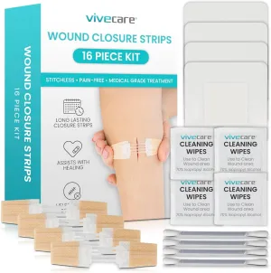 ViveCare Emergency Wound Closure Device Kit 4 Pcs - Adhesive Zip Stitch Sutures Butterfly Bandaids Sterile & Laceration Closure - Steri Strips Bandages Without Stitches for Outdoors - Island Dressing