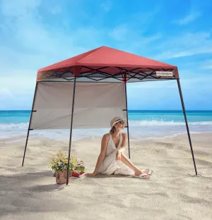 VIVOHOME 8x8ft Pop-Up Canopy Tent with Central Lock Design, Slant Legs, Backpack, and Side Wall, Portable Shelter for Camping, Party, Yard, and Beach Events, Red