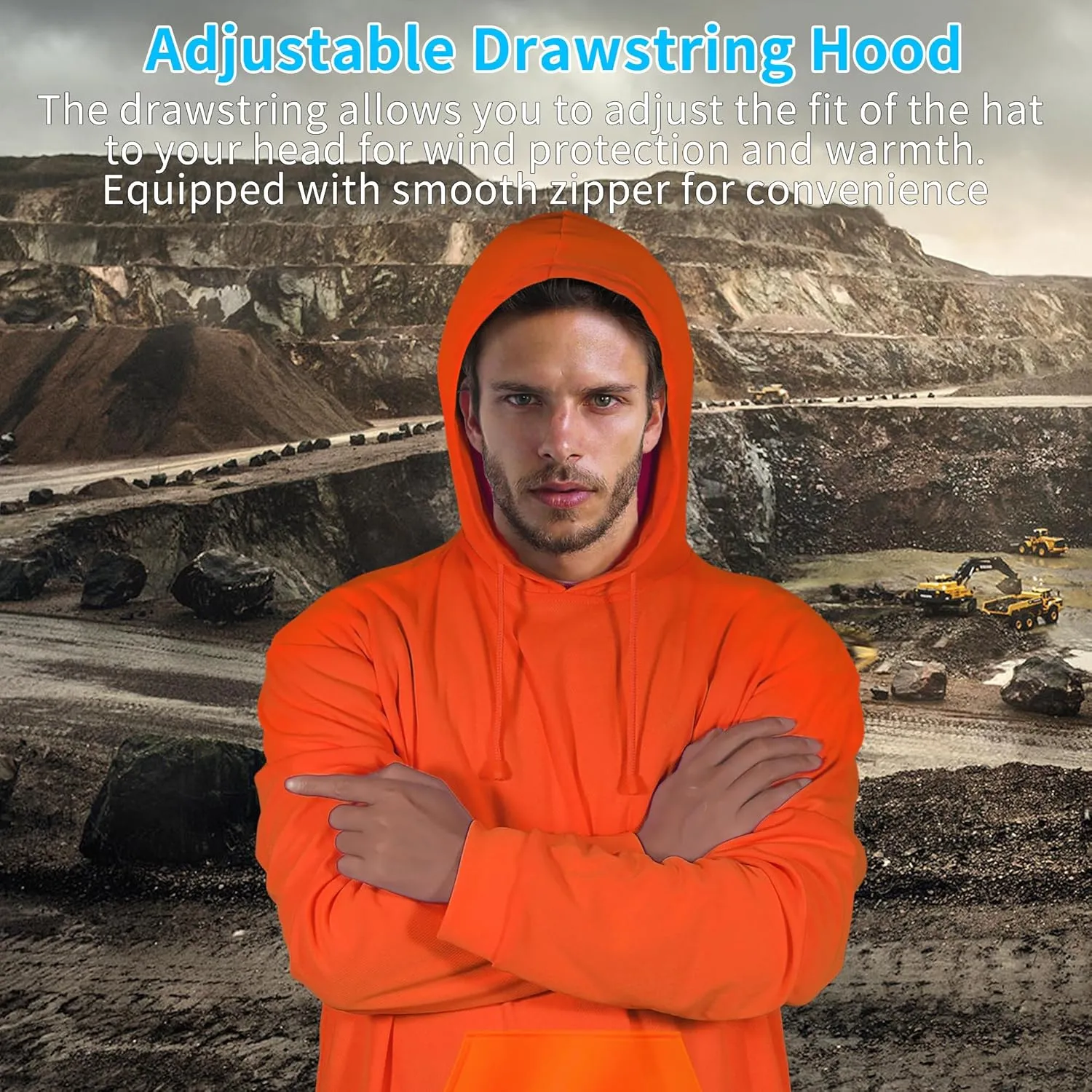 W&H High Visibility Warm Hoodie Class3 Hi Vis Reflective Construction Work Safety Sweatshirt with Pocket for Men Black Bottom