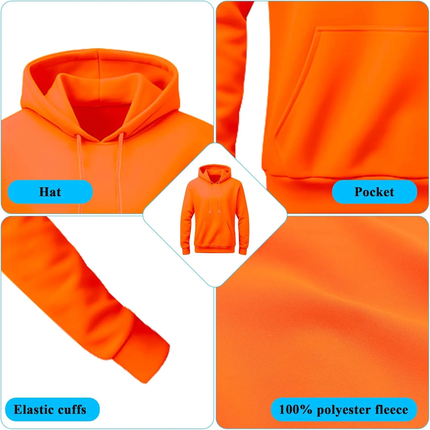 W&H High Visibility Warm Hoodie Class3 Hi Vis Reflective Construction Work Safety Sweatshirt with Pocket for Men Black Bottom