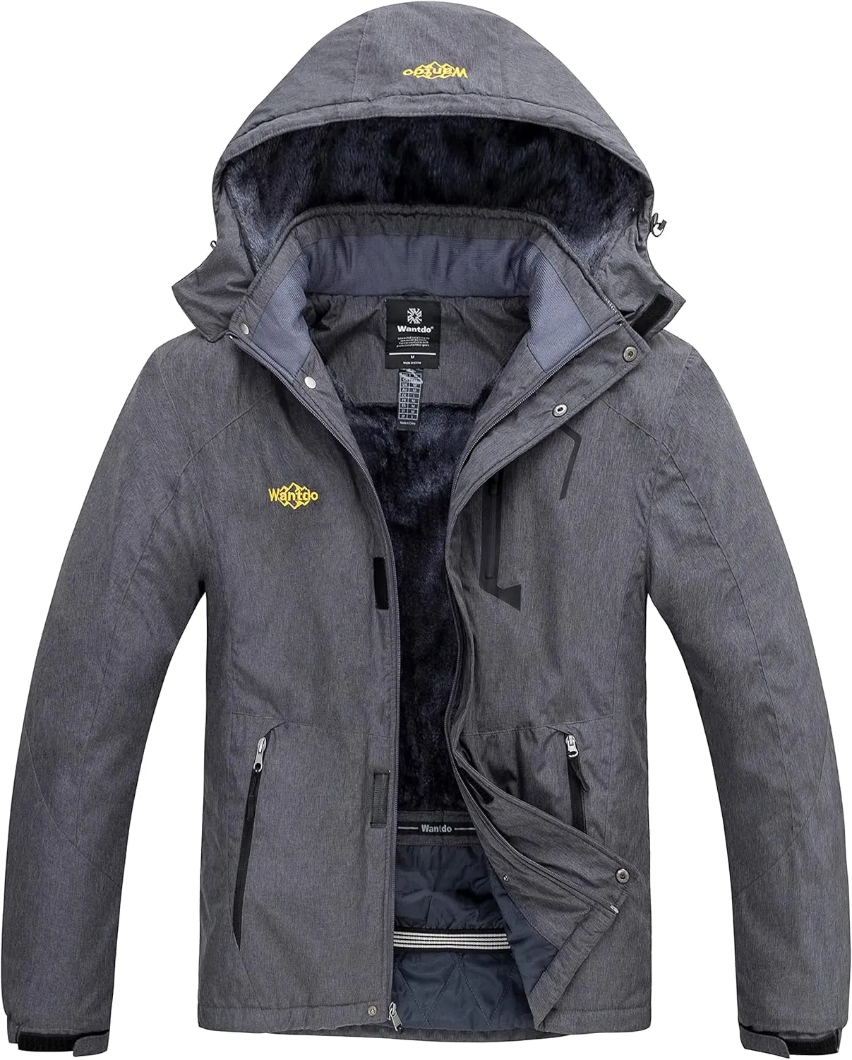 wantdo Men's Mountain Waterproof Ski Jacket Windproof Rain Jacket Winter Warm Hooded Coat