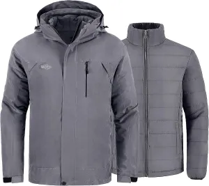 Wantdo Men's Waterproof 3 in 1 Ski Jacket Warm Winter Coat Windproof Snowboarding Jackets with Detachable Puffer Coat