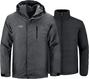 Wantdo Men's Waterproof 3 in 1 Ski Jacket Warm Winter Coat Windproof Snowboarding Jackets with Detachable Puffer Coat