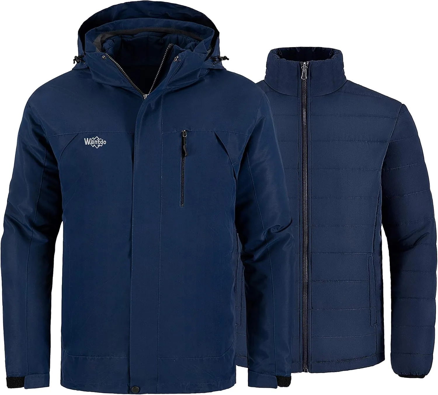 Wantdo Men's Waterproof 3 in 1 Ski Jacket Warm Winter Coat Windproof Snowboarding Jackets with Detachable Puffer Coat