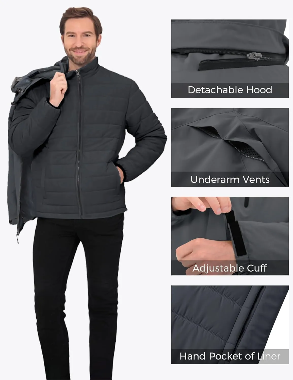 Wantdo Men's Waterproof 3 in 1 Ski Jacket Warm Winter Coat Windproof Snowboarding Jackets with Detachable Puffer Coat