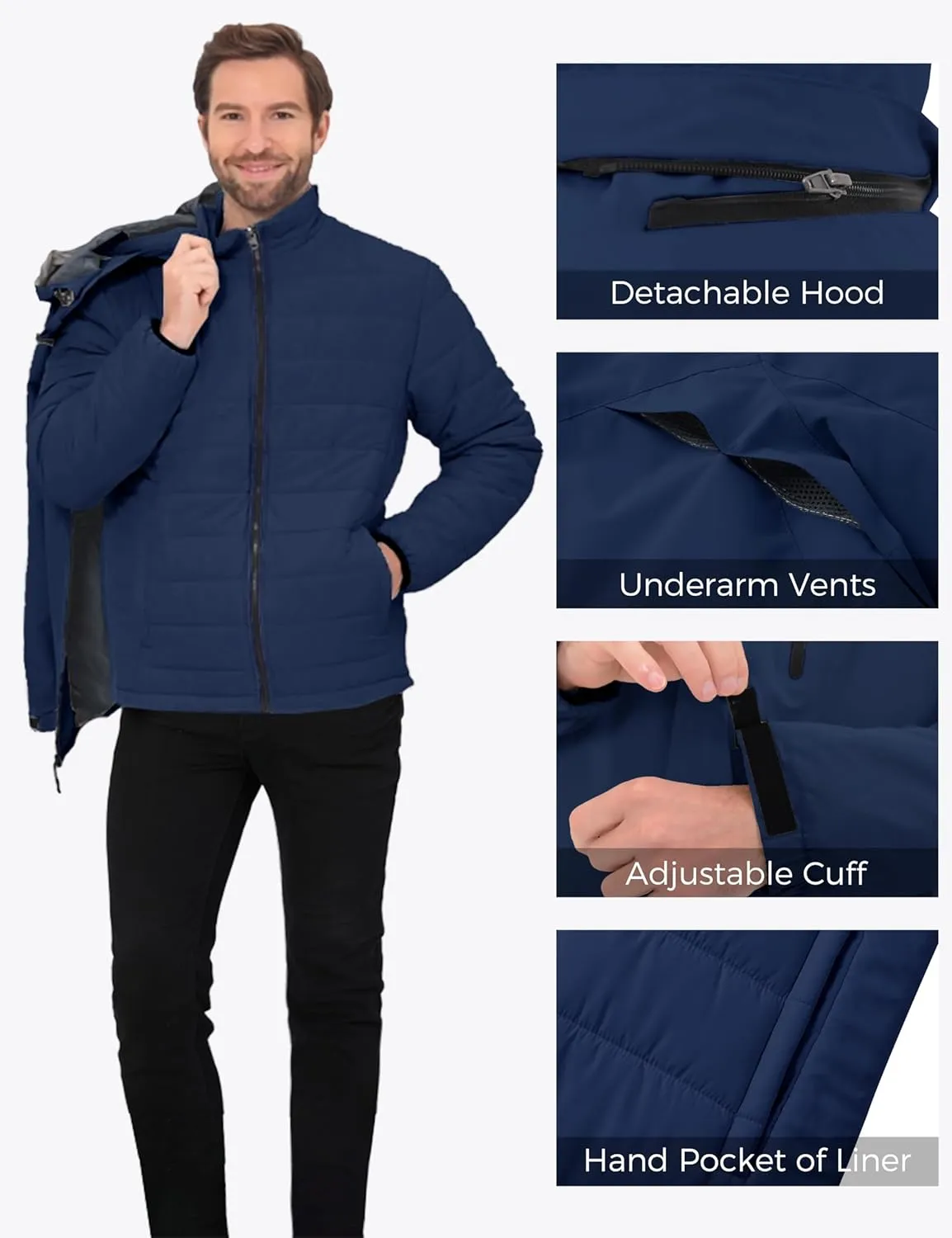 Wantdo Men's Waterproof 3 in 1 Ski Jacket Warm Winter Coat Windproof Snowboarding Jackets with Detachable Puffer Coat