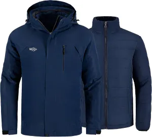 Wantdo Men's Waterproof 3 in 1 Ski Jacket Warm Winter Coat Windproof Snowboarding Jackets with Detachable Puffer Coat