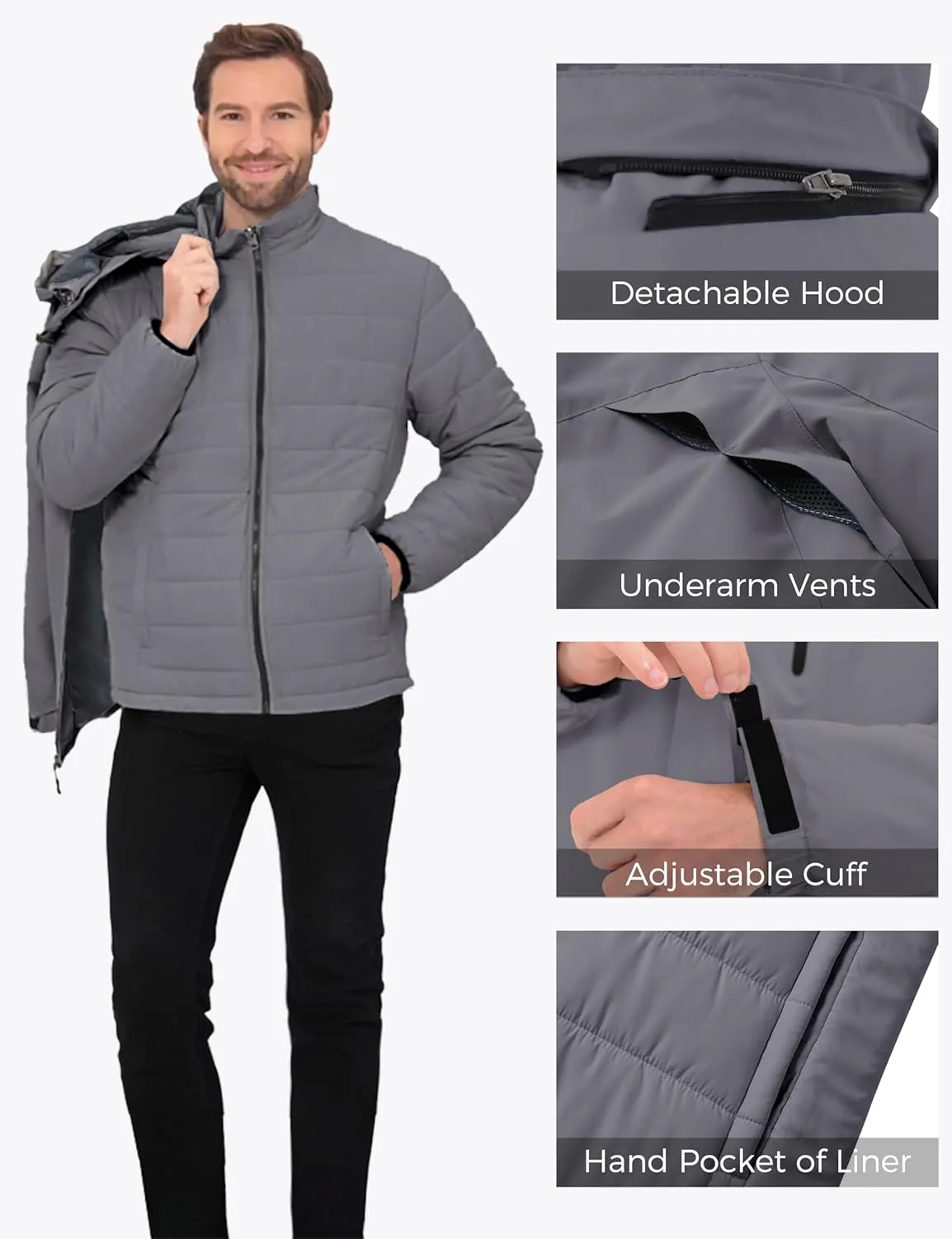 Wantdo Men's Waterproof 3 in 1 Ski Jacket Warm Winter Coat Windproof Snowboarding Jackets with Detachable Puffer Coat