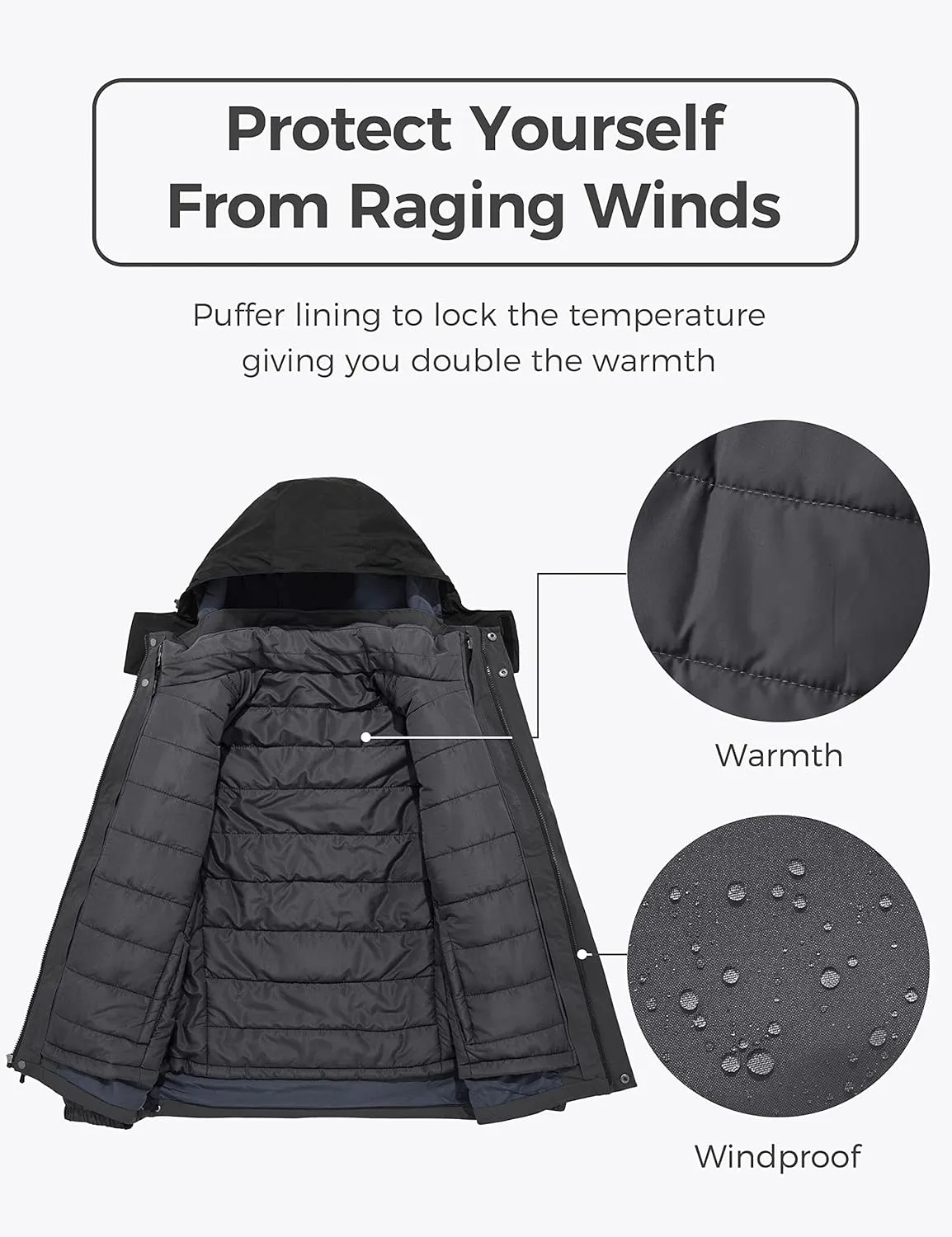 Wantdo Men's Waterproof 3-in-1 Ski Jacket Warm Winter Snow Coat Windproof Rain Jackets Snowboarding Jackets