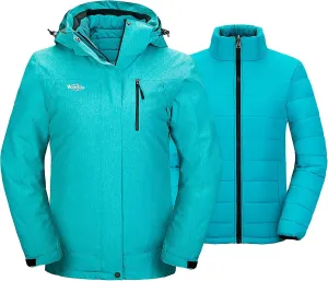 wantdo Women's 3 in 1 Waterproof Ski Jacket Windproof Winter Snow Coat Snowboarding Jackets Warm Raincoat