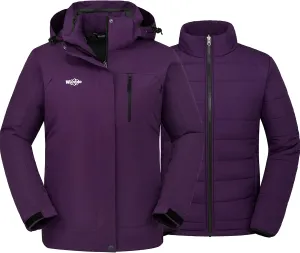 wantdo Women's 3 in 1 Waterproof Ski Jacket Windproof Winter Snow Coat Snowboarding Jackets Warm Raincoat