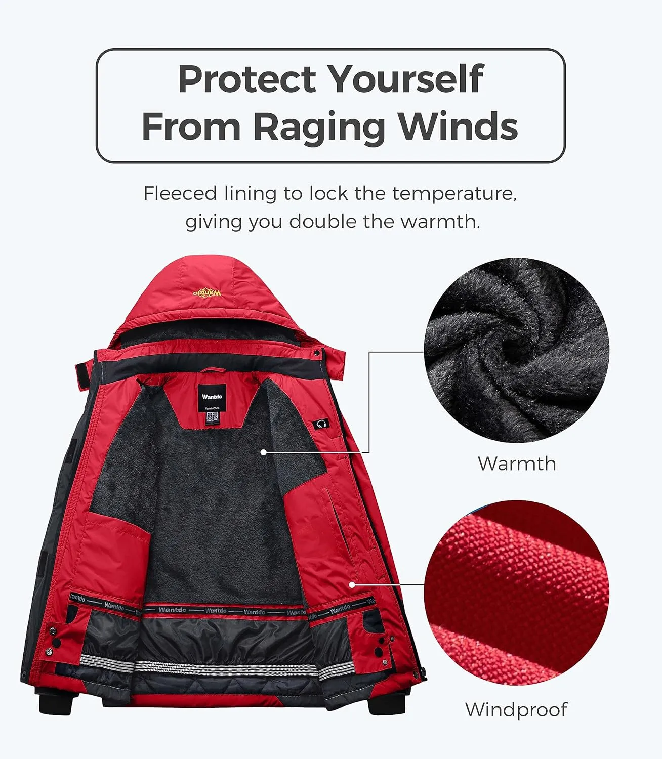 wantdo Women's Mountain Waterproof Ski Jacket Windproof Rain Jacket Winter Warm Hooded Coat