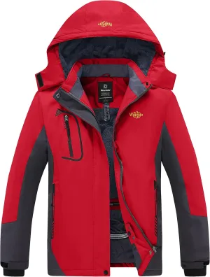 wantdo Women's Mountain Waterproof Ski Jacket Windproof Rain Jacket Winter Warm Hooded Coat